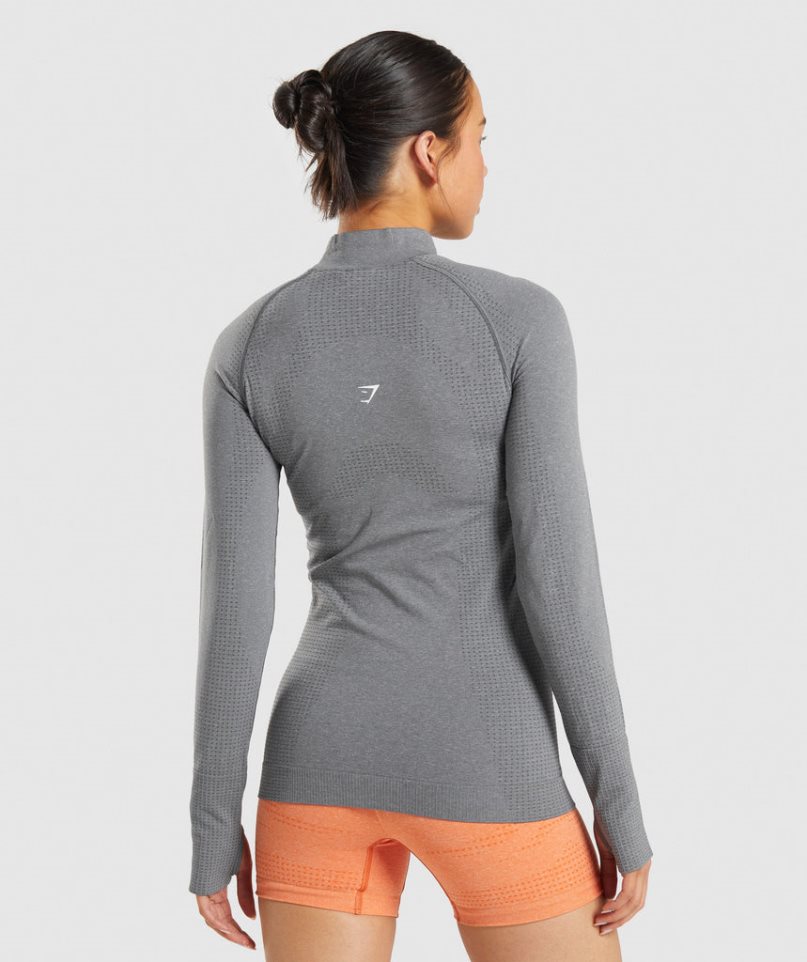 Bluzy Gymshark Vital Seamless 2.0 1/2 Zip Damskie Szare | PL 743PFN